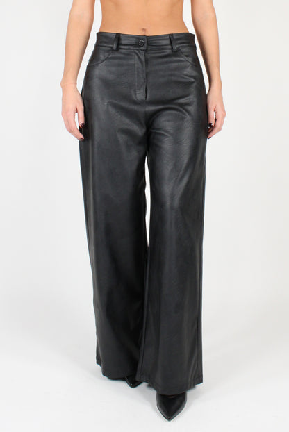 Faux Leather Trousers with Pockets