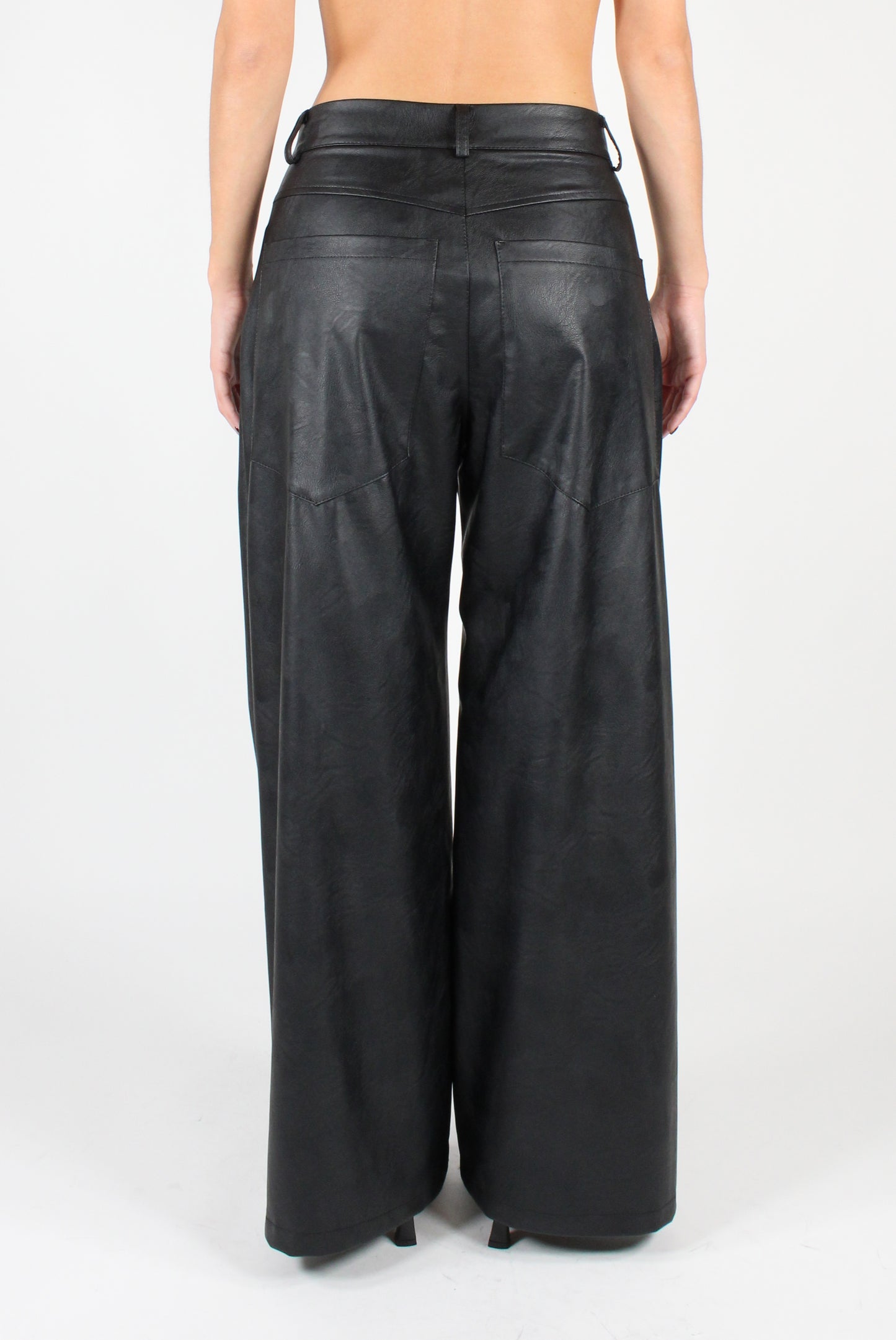 Faux Leather Trousers with Pockets