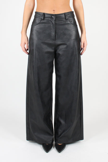 Faux Leather Trousers with Pockets