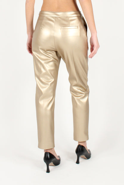 Gold Faux Leather Cigarette Pants