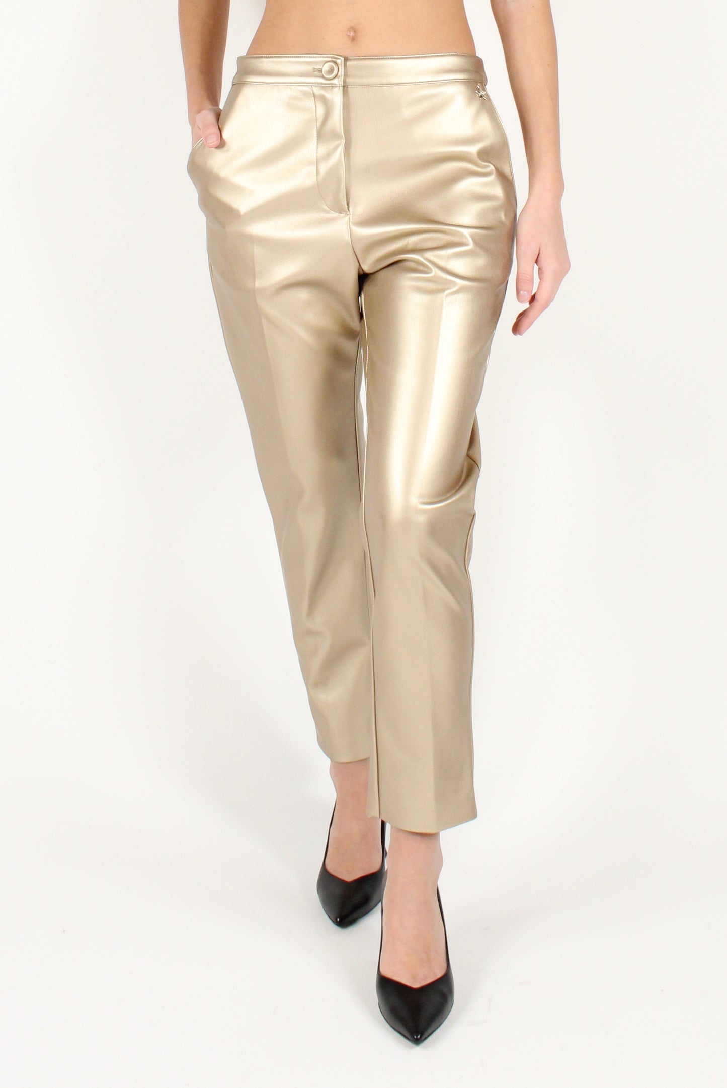 Gold Faux Leather Cigarette Pants