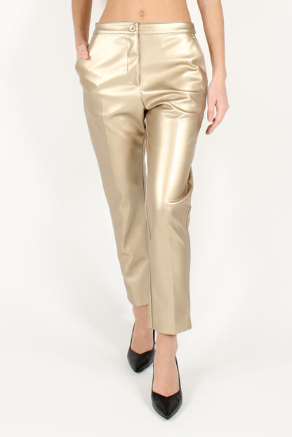 Gold Faux Leather Cigarette Pants