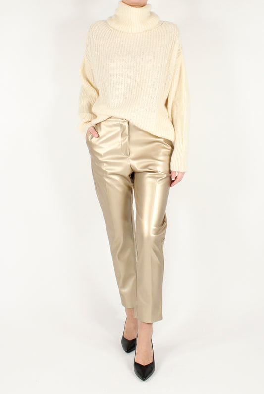 Gold Faux Leather Cigarette Pants