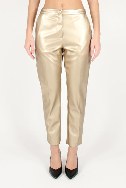 Gold Faux Leather Cigarette Pants