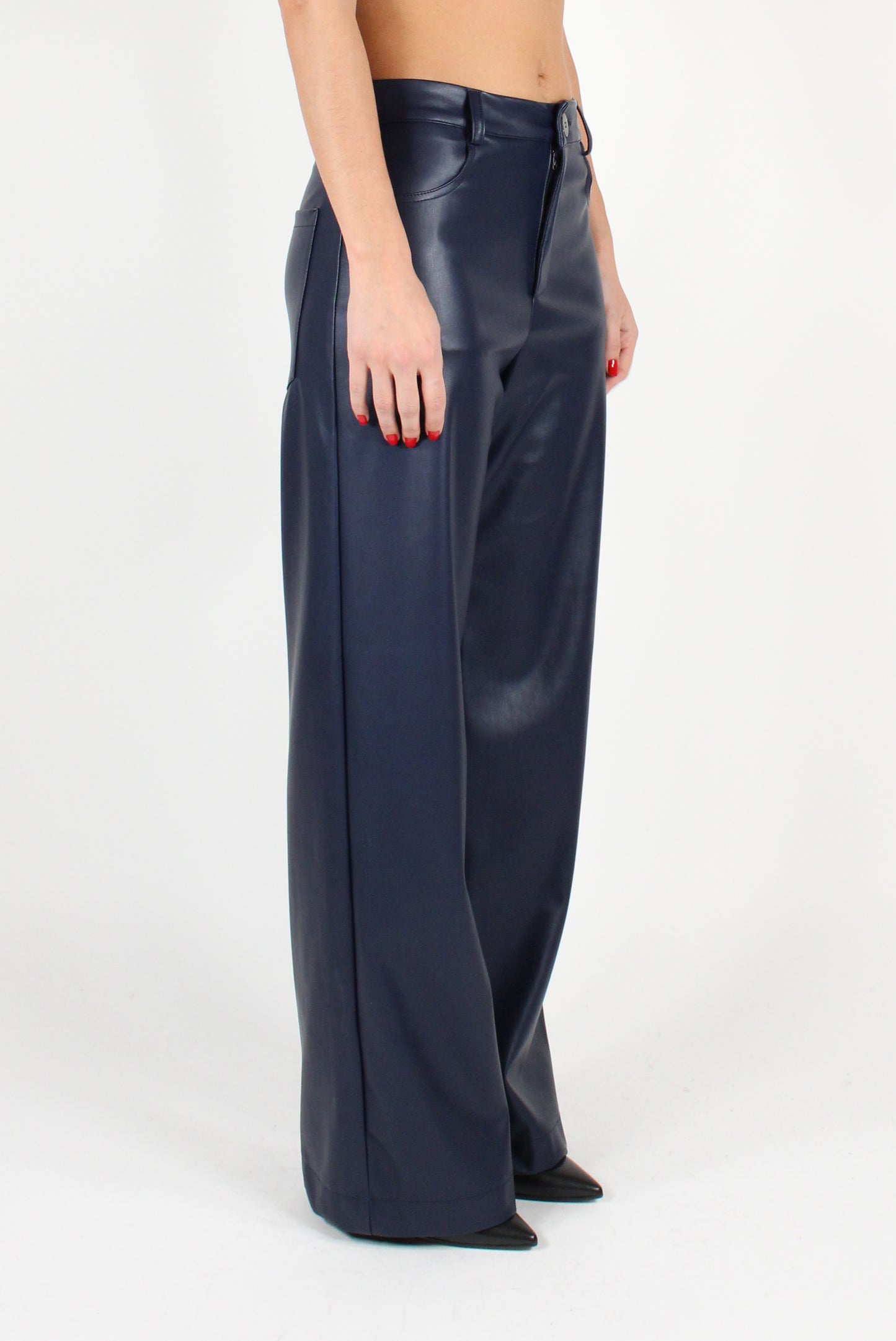 Faux Leather Straight Leg Trousers