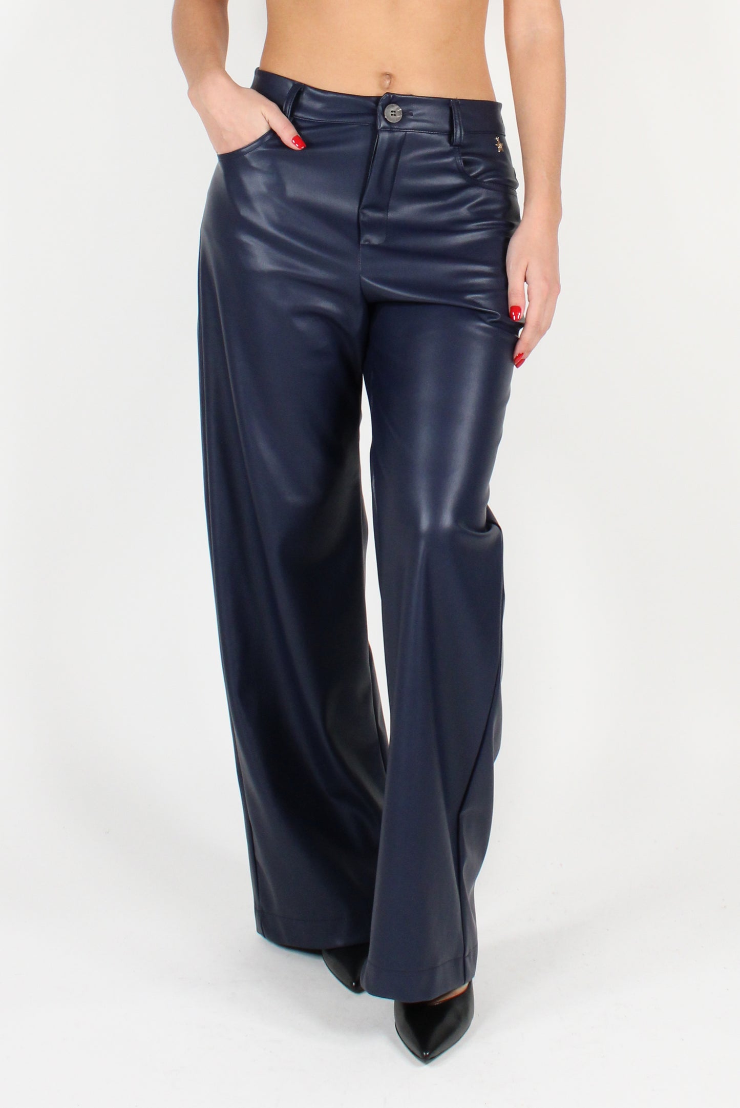 Faux Leather Straight Leg Trousers