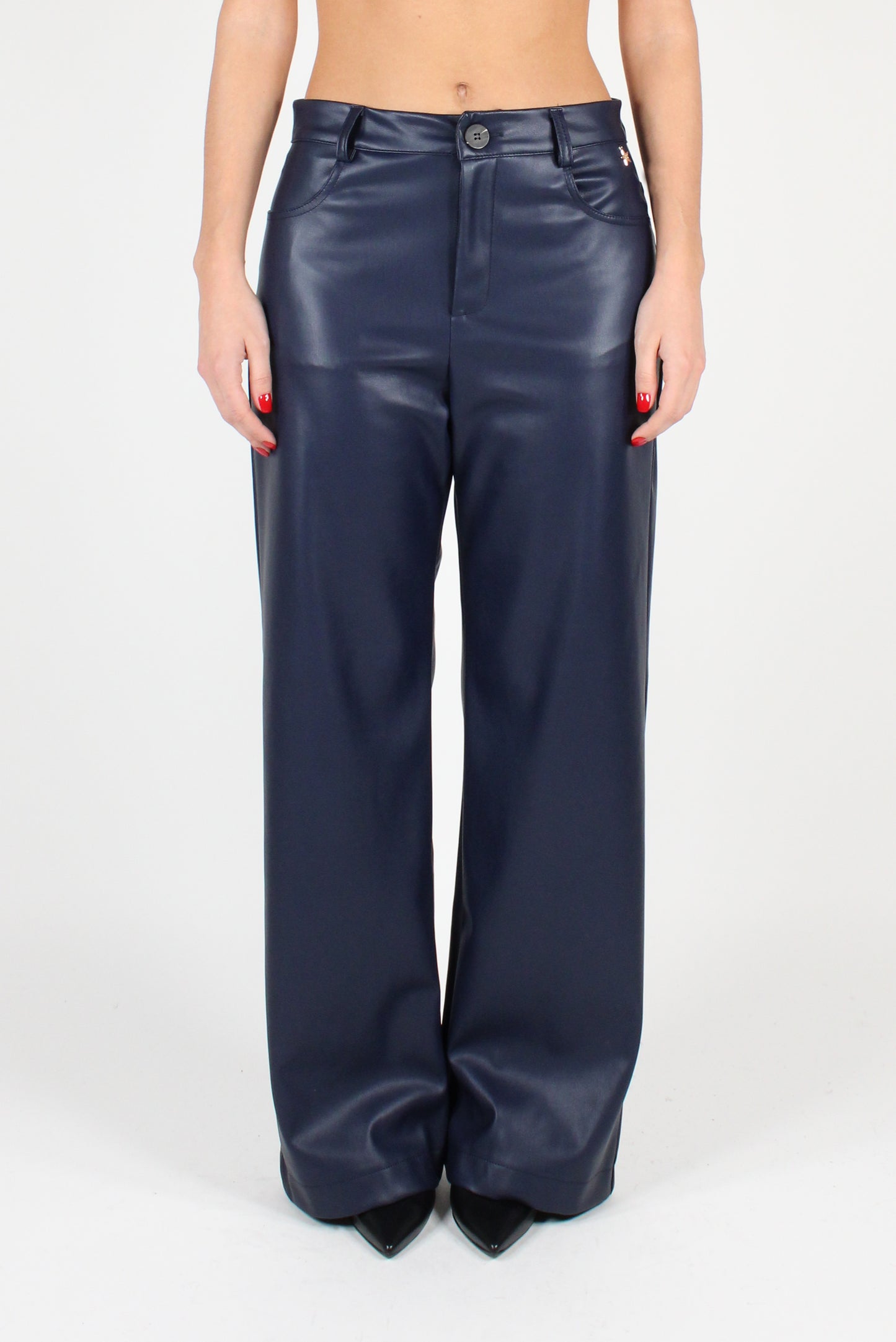 Faux Leather Straight Leg Trousers