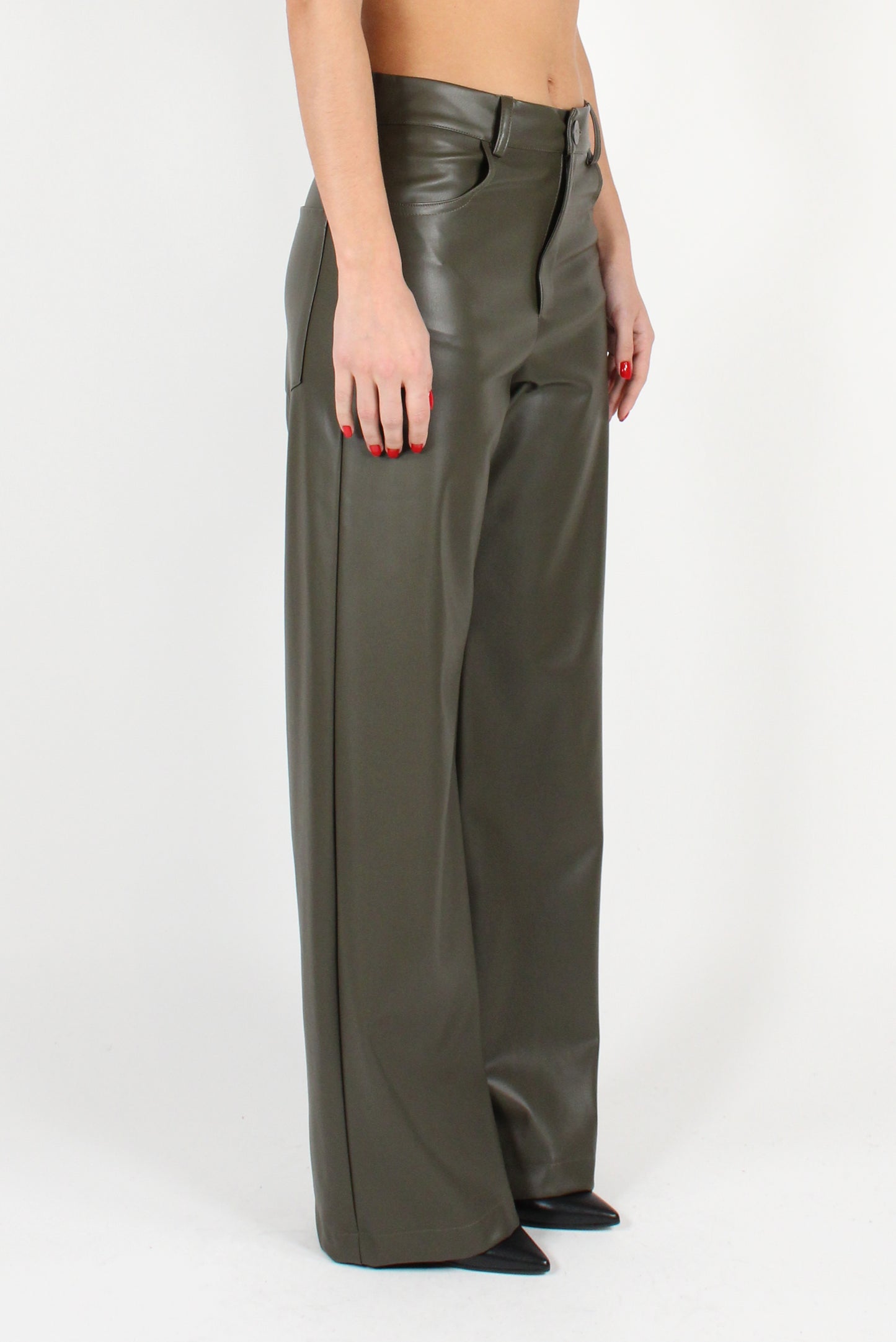 Faux Leather Straight Leg Trousers