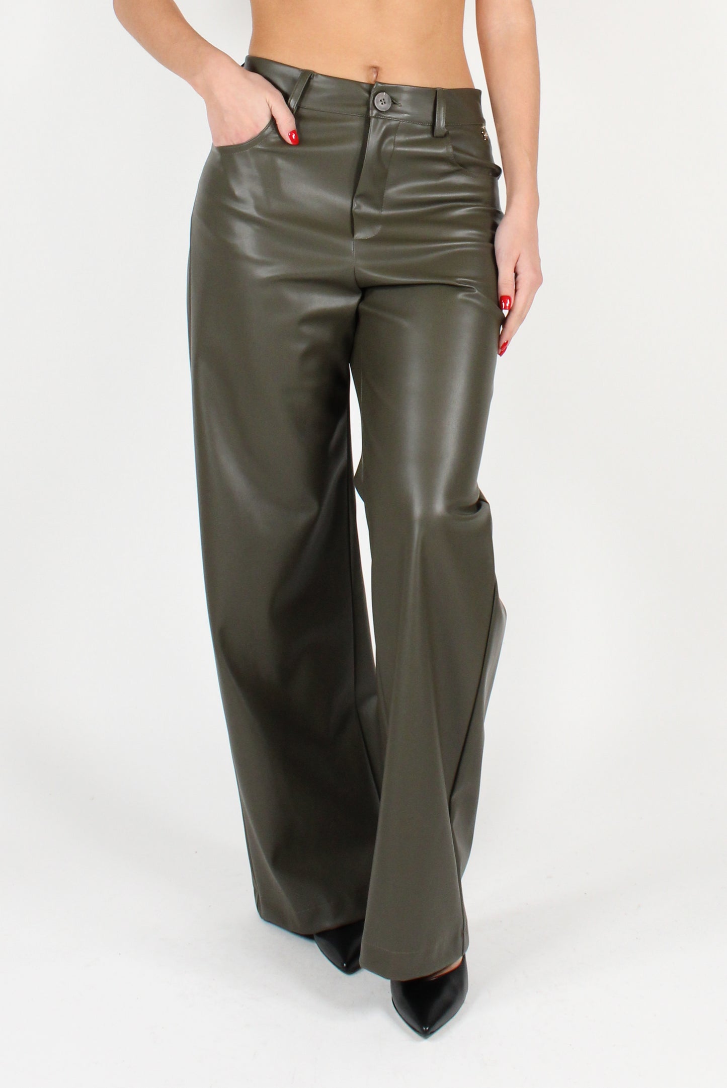 Faux Leather Straight Leg Trousers