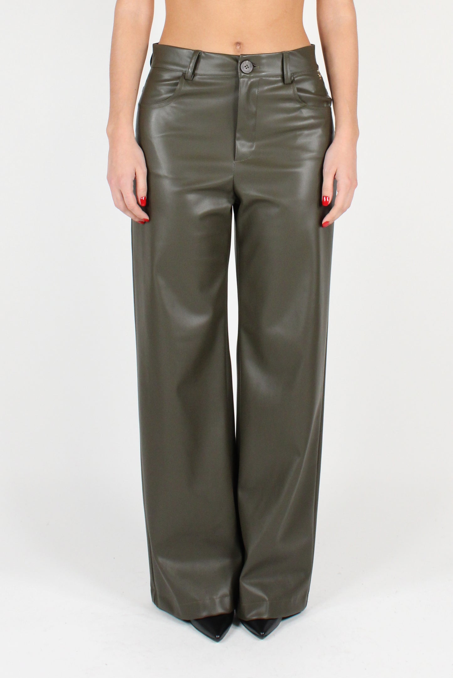 Faux Leather Straight Leg Trousers