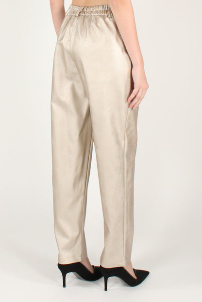 Pantaloni a Sigaretta in Ecopelle Metallizzata