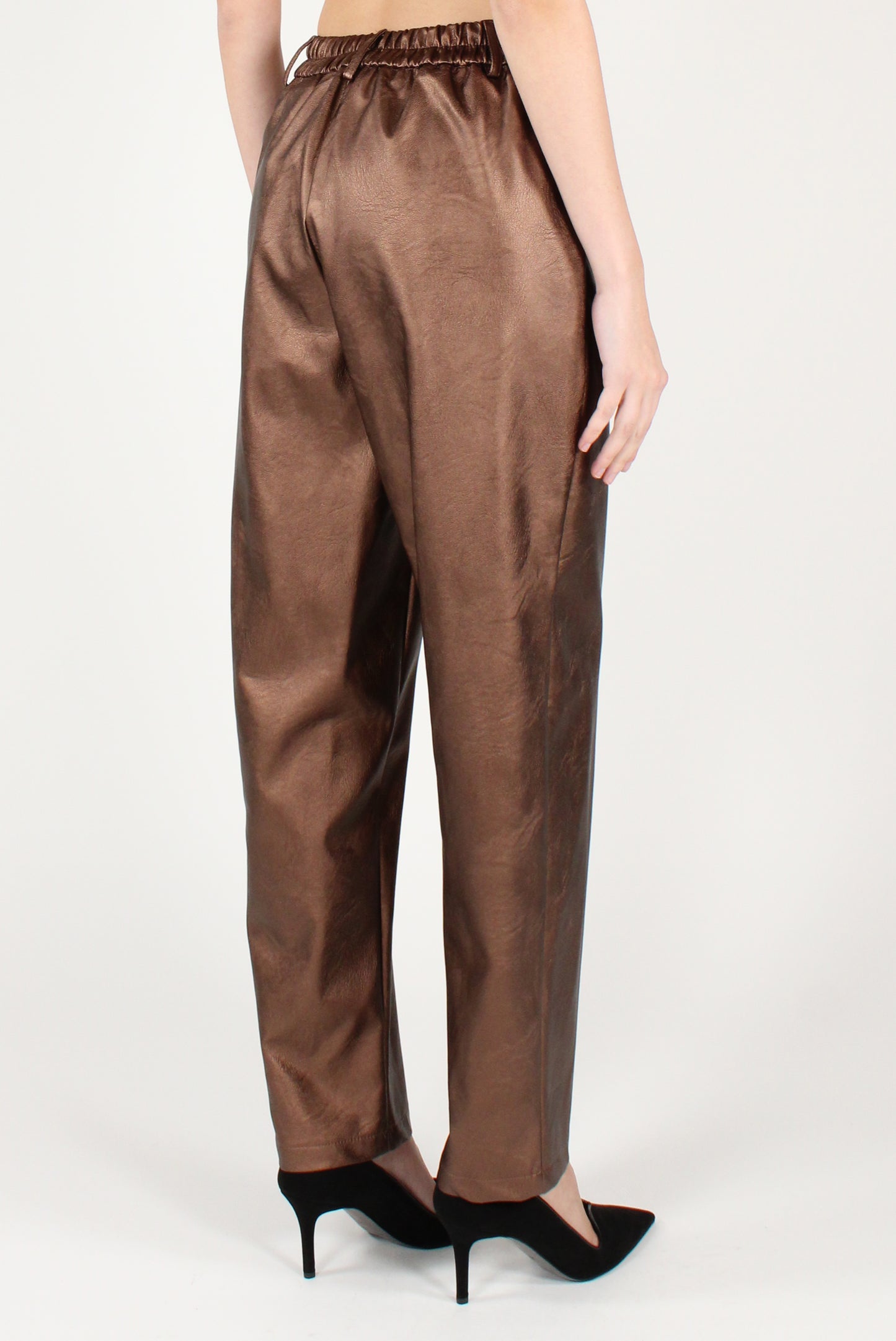Pantaloni a Sigaretta in Ecopelle Metallizzata