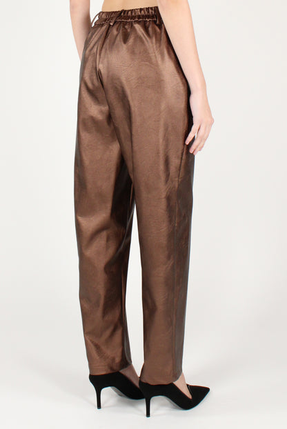 Pantaloni a Sigaretta in Ecopelle Metallizzata