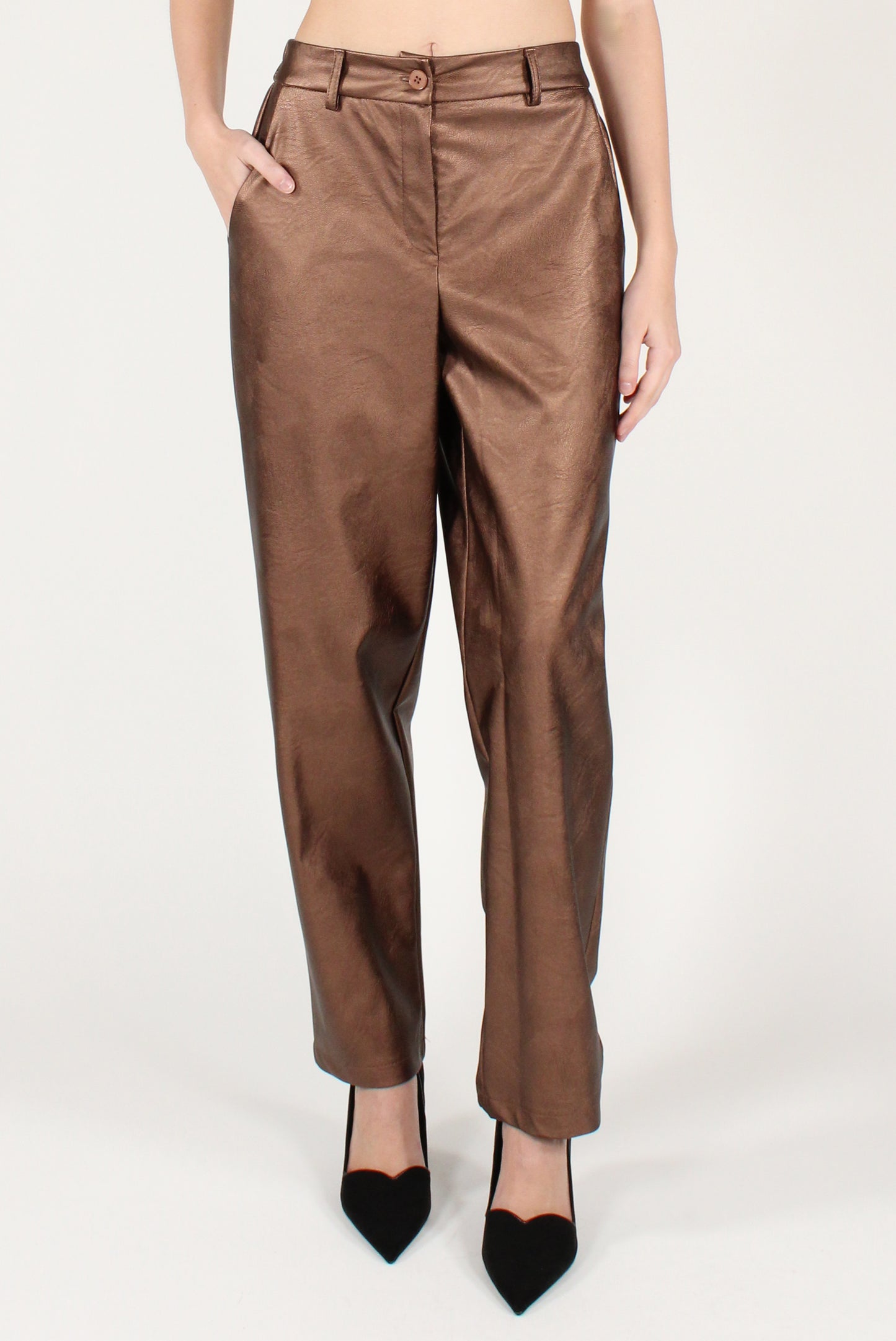 Pantaloni a Sigaretta in Ecopelle Metallizzata