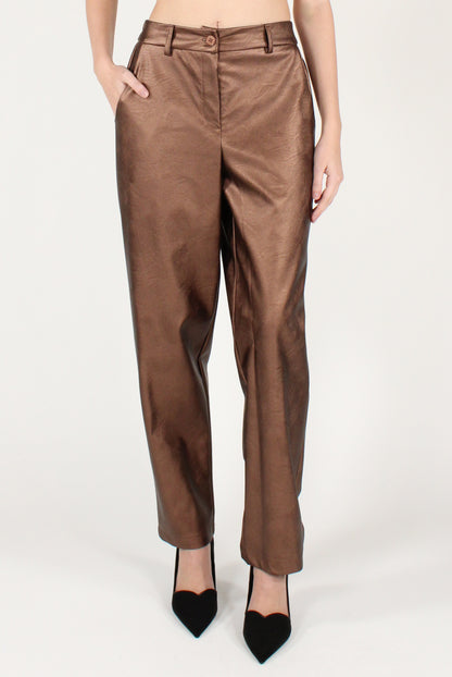 Pantaloni a Sigaretta in Ecopelle Metallizzata