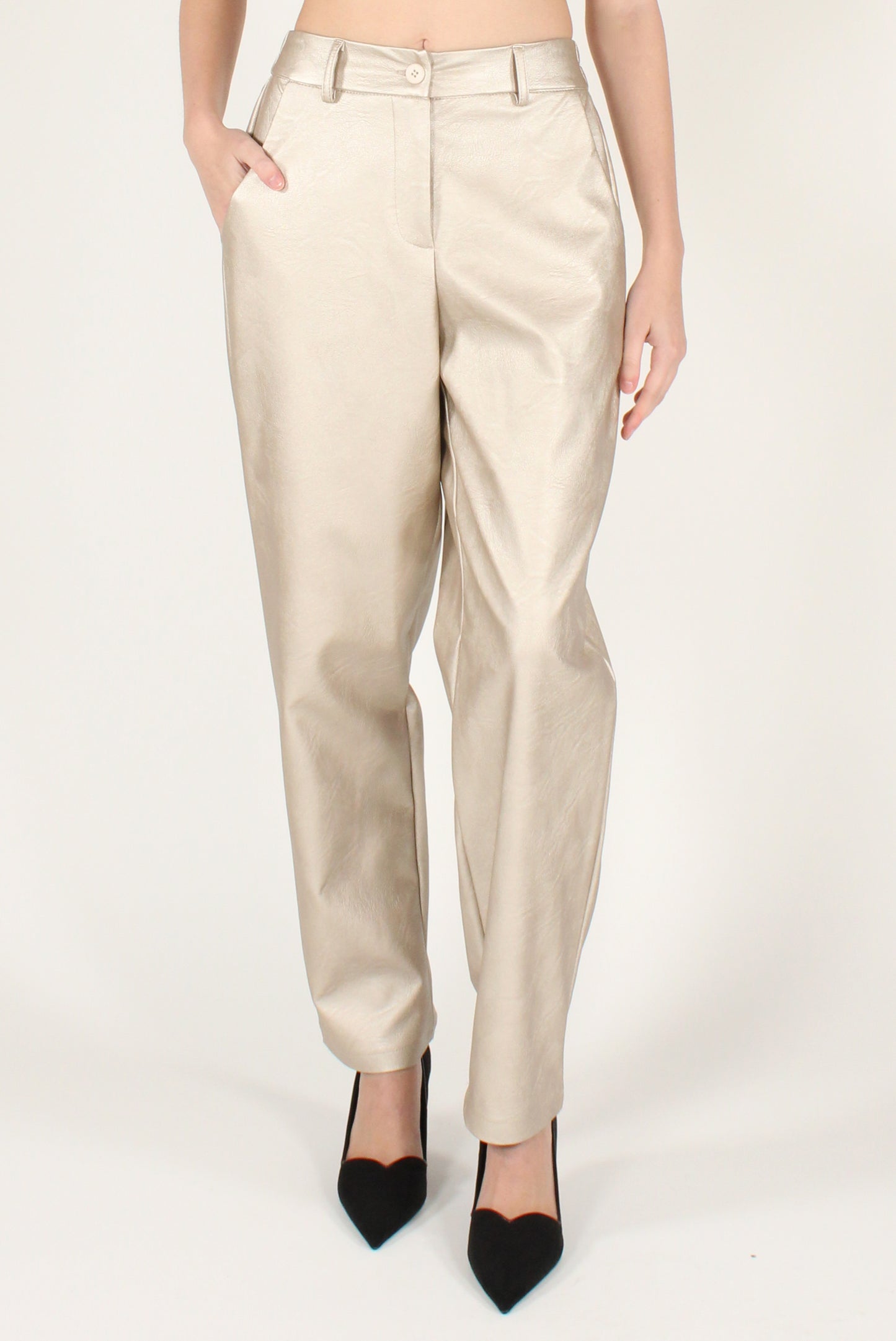Pantaloni a Sigaretta in Ecopelle Metallizzata