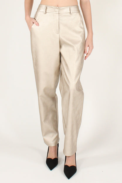 Pantaloni a Sigaretta in Ecopelle Metallizzata