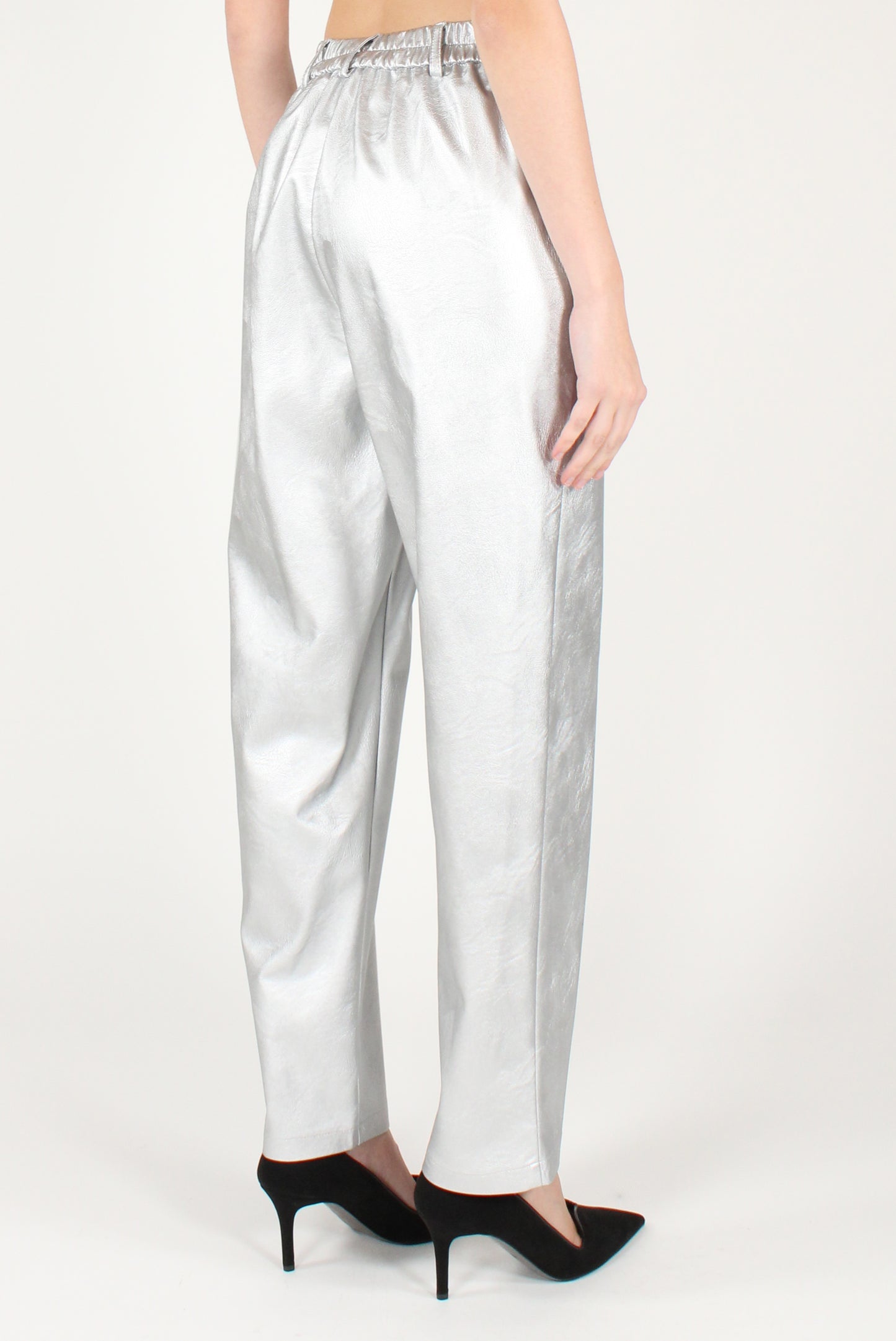 Pantaloni a Sigaretta in Ecopelle Metallizzata
