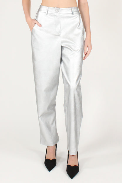 Pantaloni a Sigaretta in Ecopelle Metallizzata