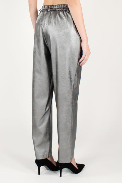 Pantaloni a Sigaretta in Ecopelle Metallizzata