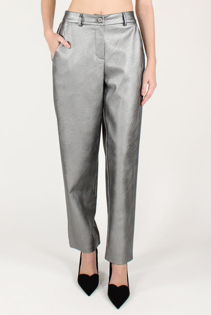 Pantaloni a Sigaretta in Ecopelle Metallizzata