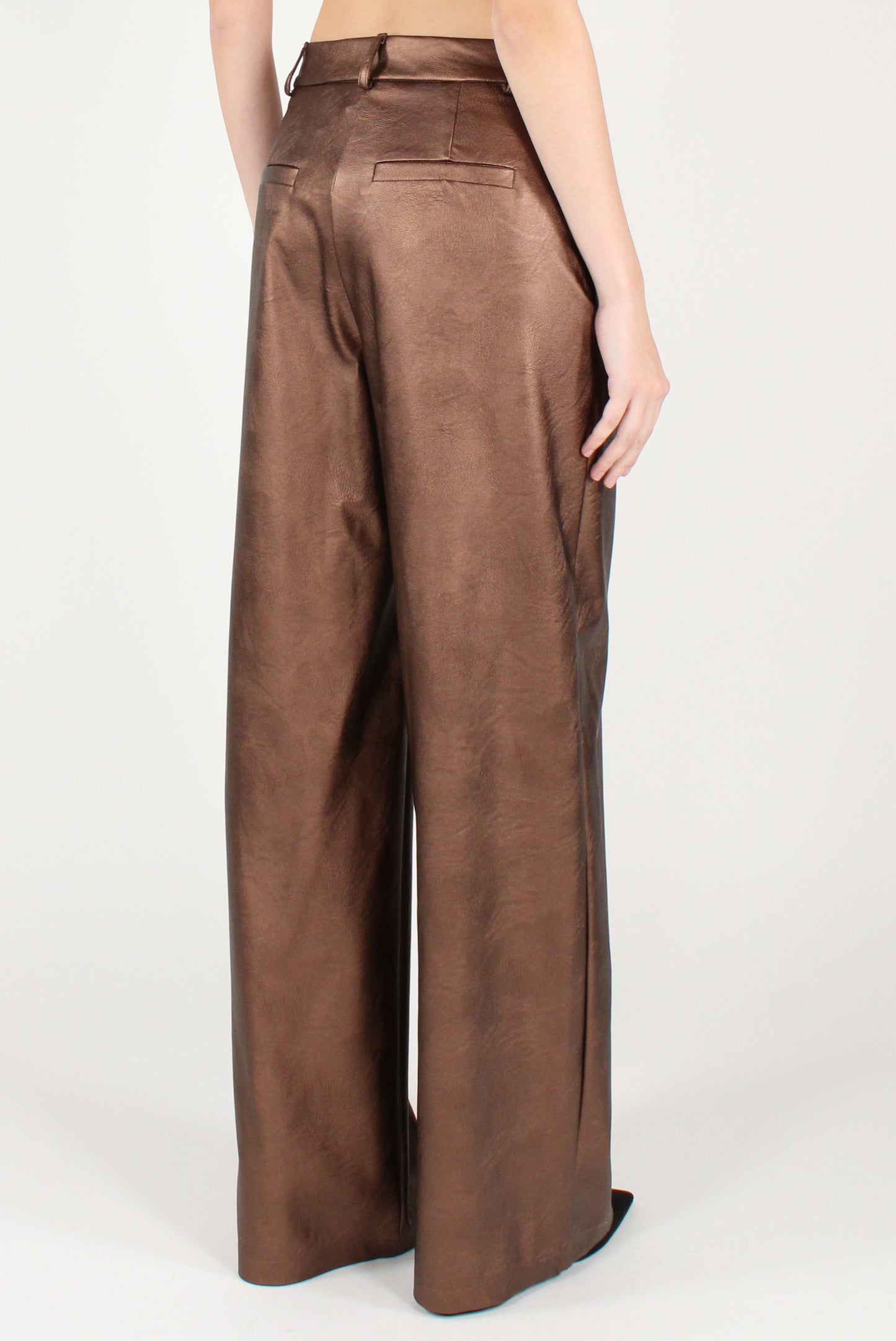 Pantaloni a Palazzo in Ecopelle Metallizzata