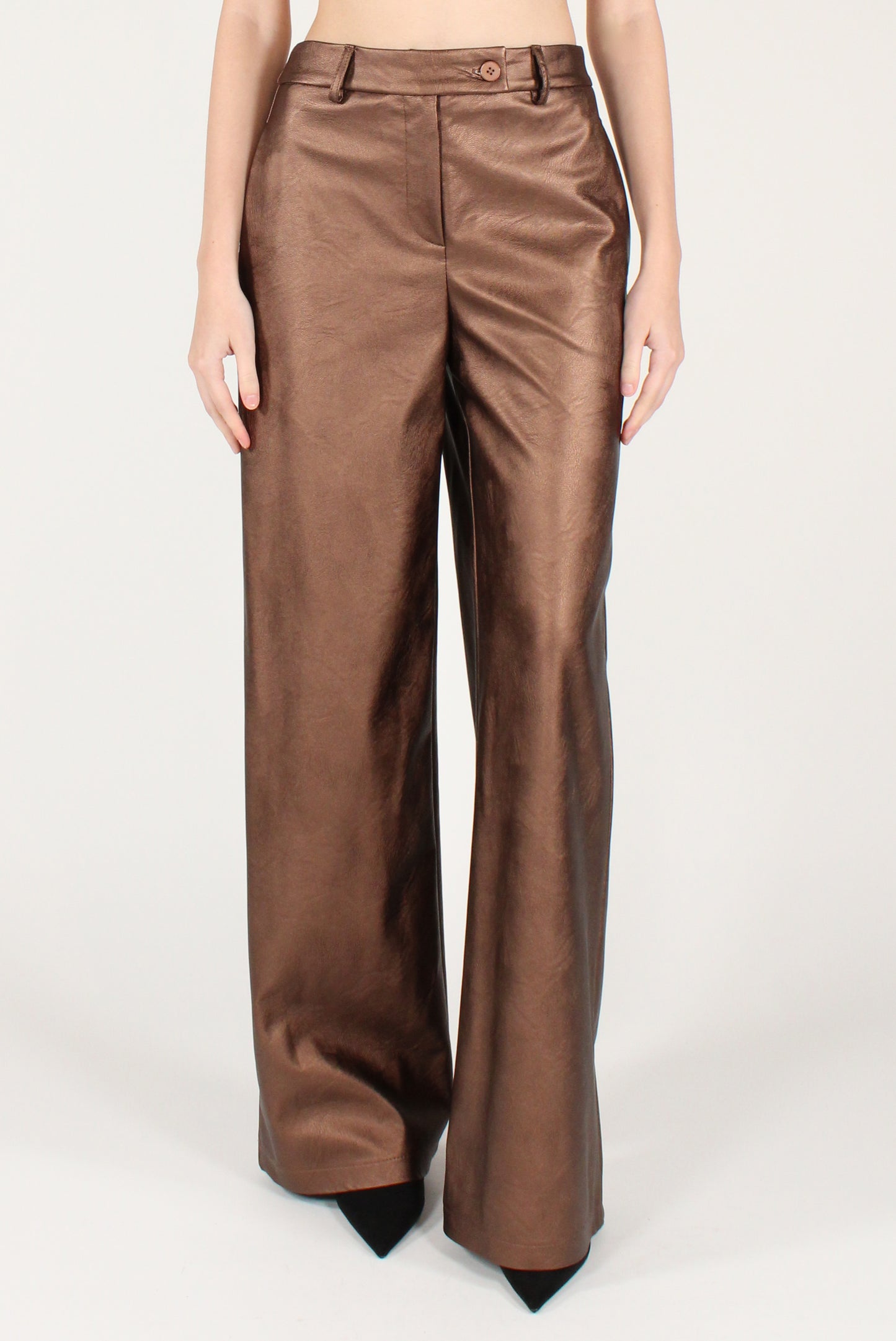 Pantaloni a Palazzo in Ecopelle Metallizzata