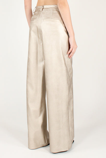 Pantaloni a Palazzo in Ecopelle Metallizzata