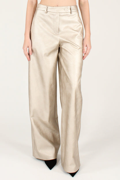 Pantaloni a Palazzo in Ecopelle Metallizzata