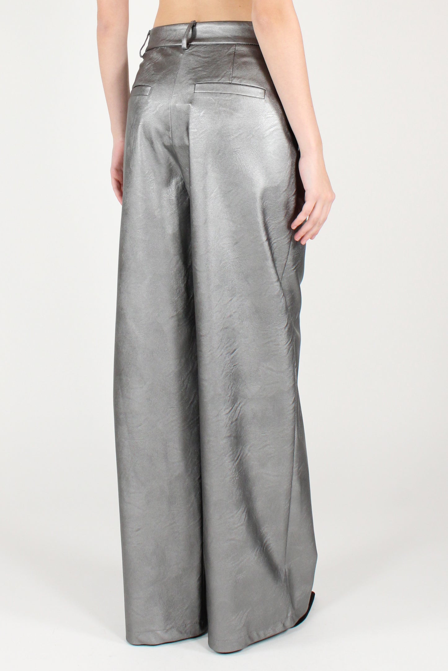 Pantaloni a Palazzo in Ecopelle Metallizzata