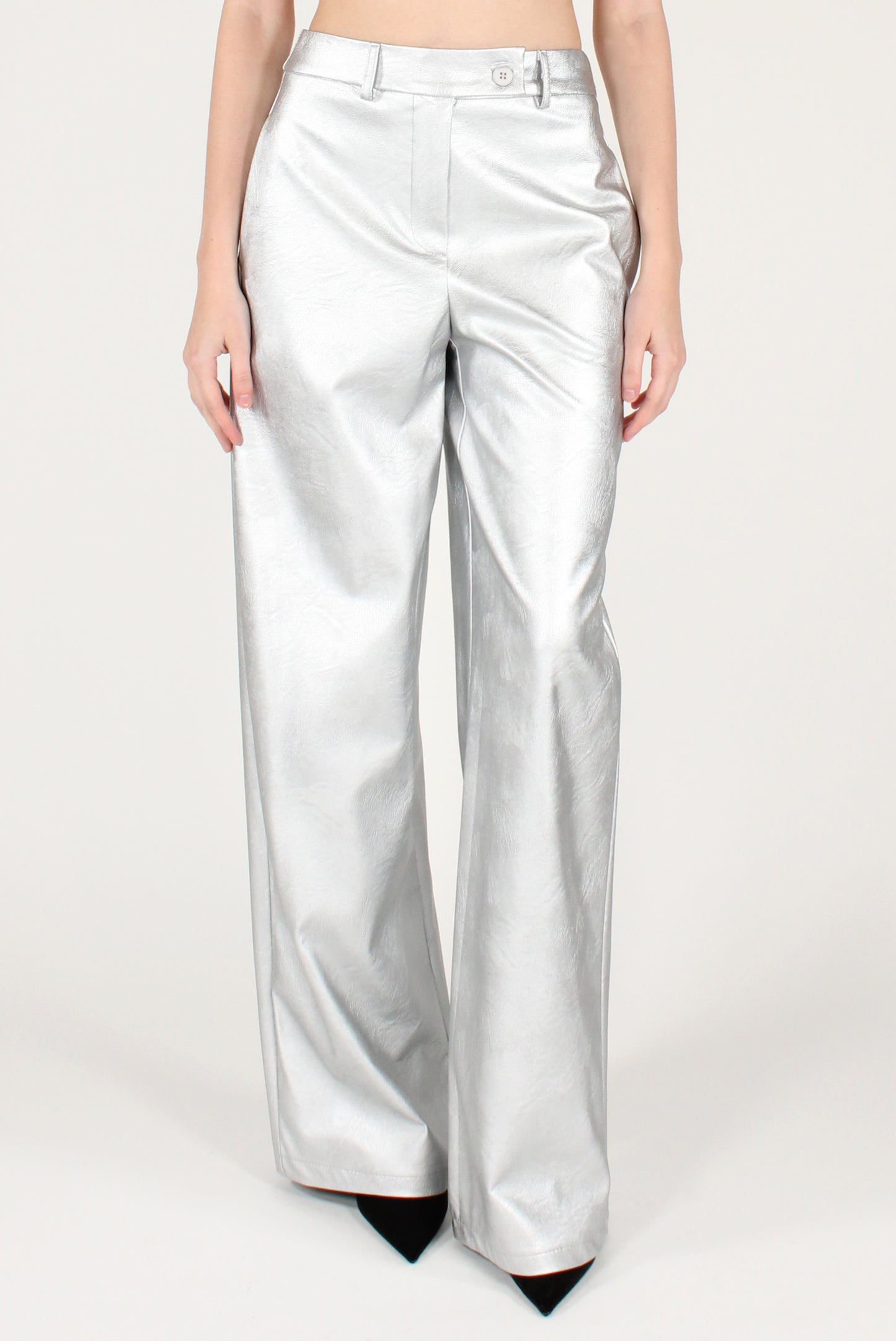 Pantaloni a Palazzo in Ecopelle Metallizzata