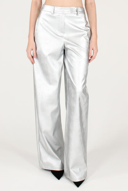 Pantaloni a Palazzo in Ecopelle Metallizzata