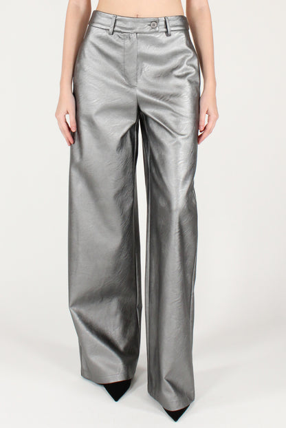 Pantaloni a Palazzo in Ecopelle Metallizzata
