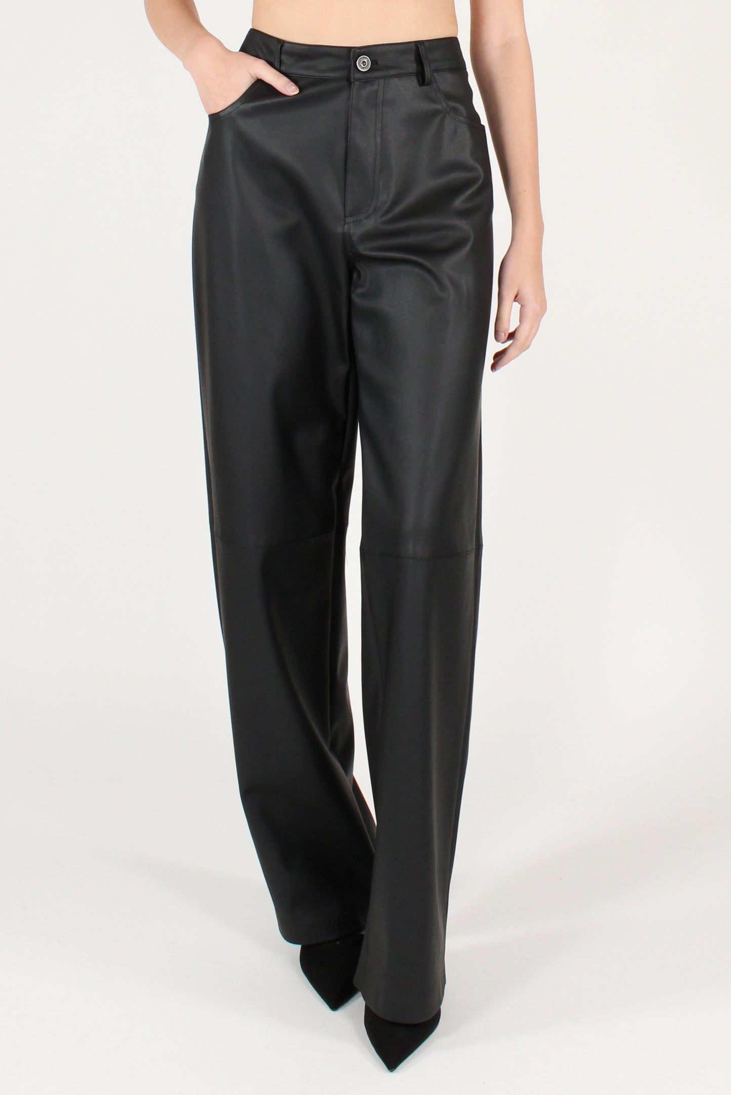 Faux Leather Straight Leg Trousers