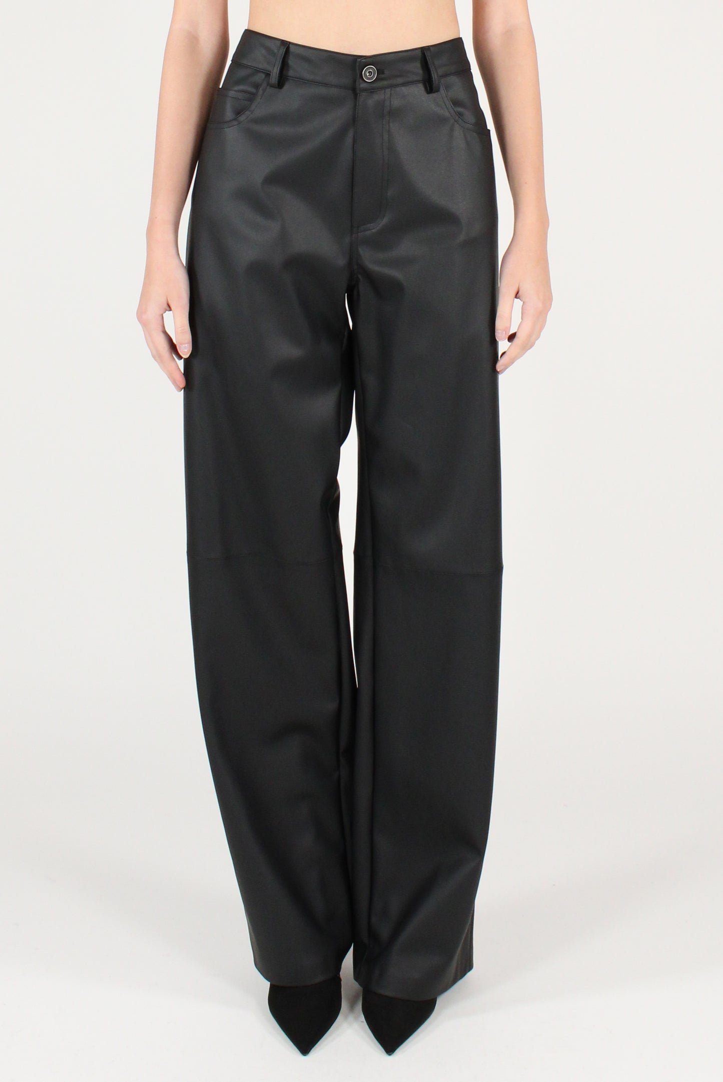 Faux Leather Straight Leg Trousers