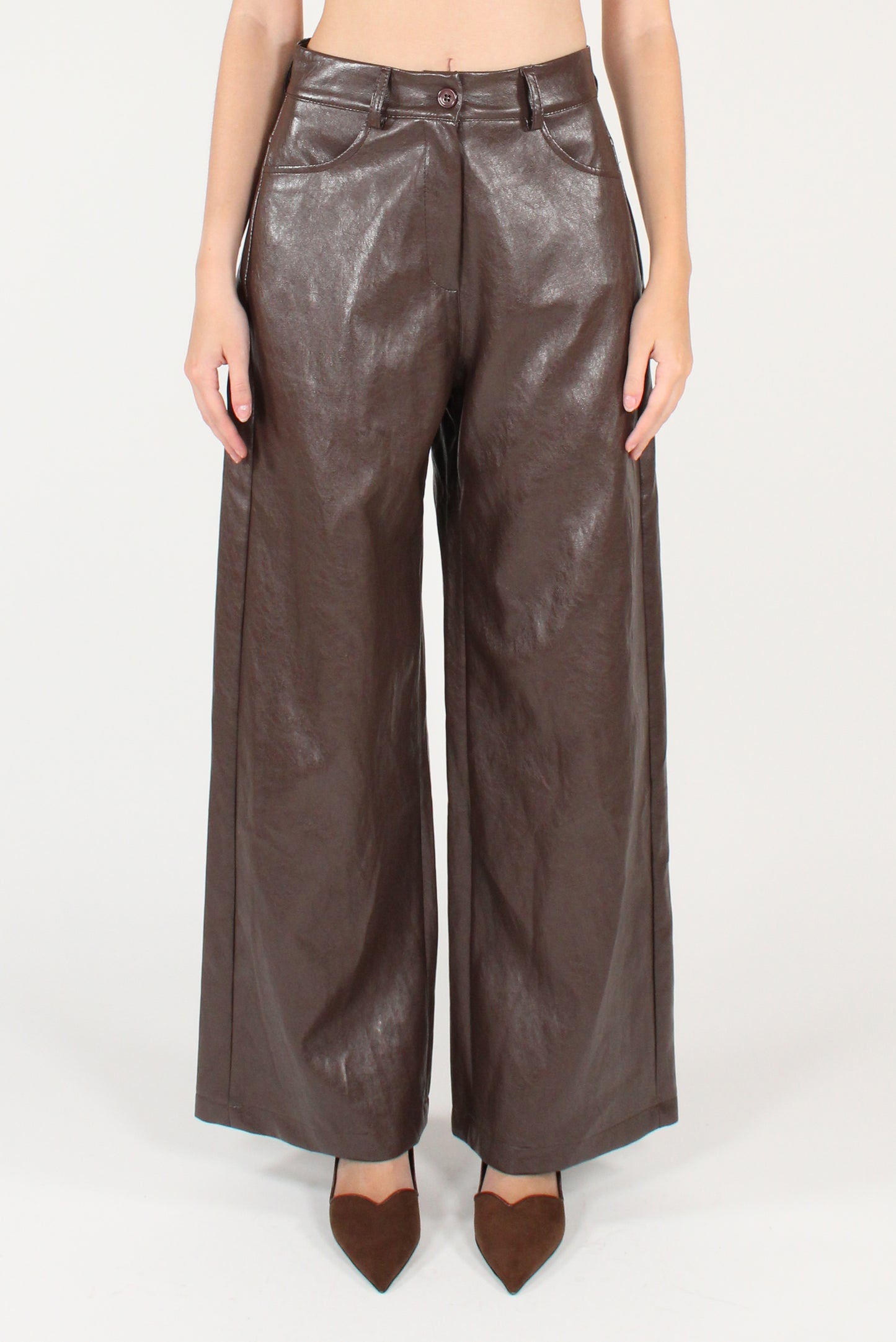 Pantaloni con Tasconi in Ecopelle Lucida