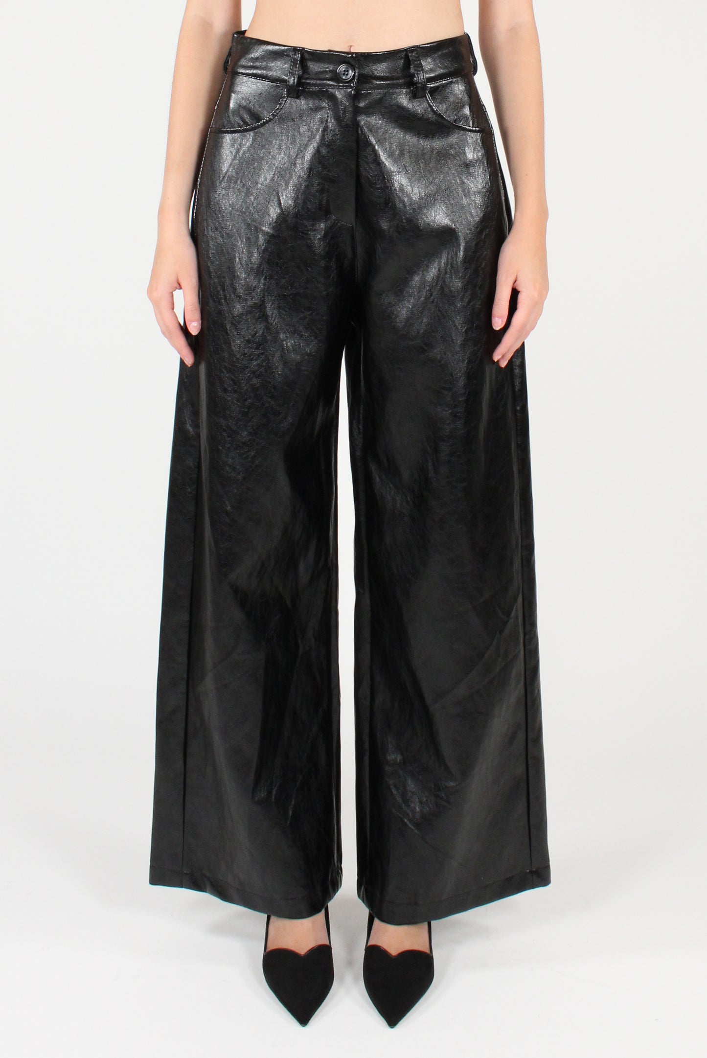 Pantaloni con Tasconi in Ecopelle Lucida