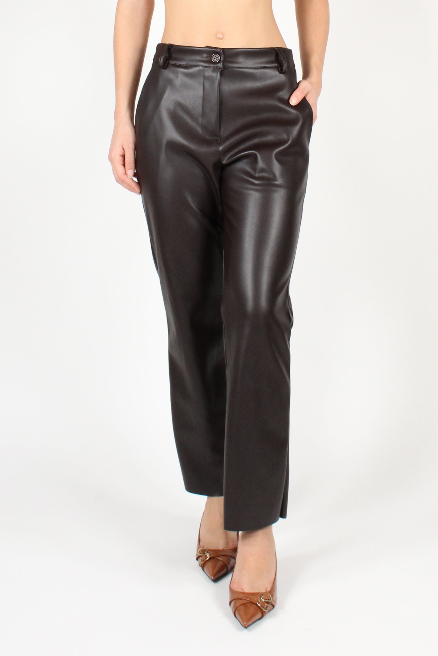 Faux Leather Cigarette Pants with Elastic