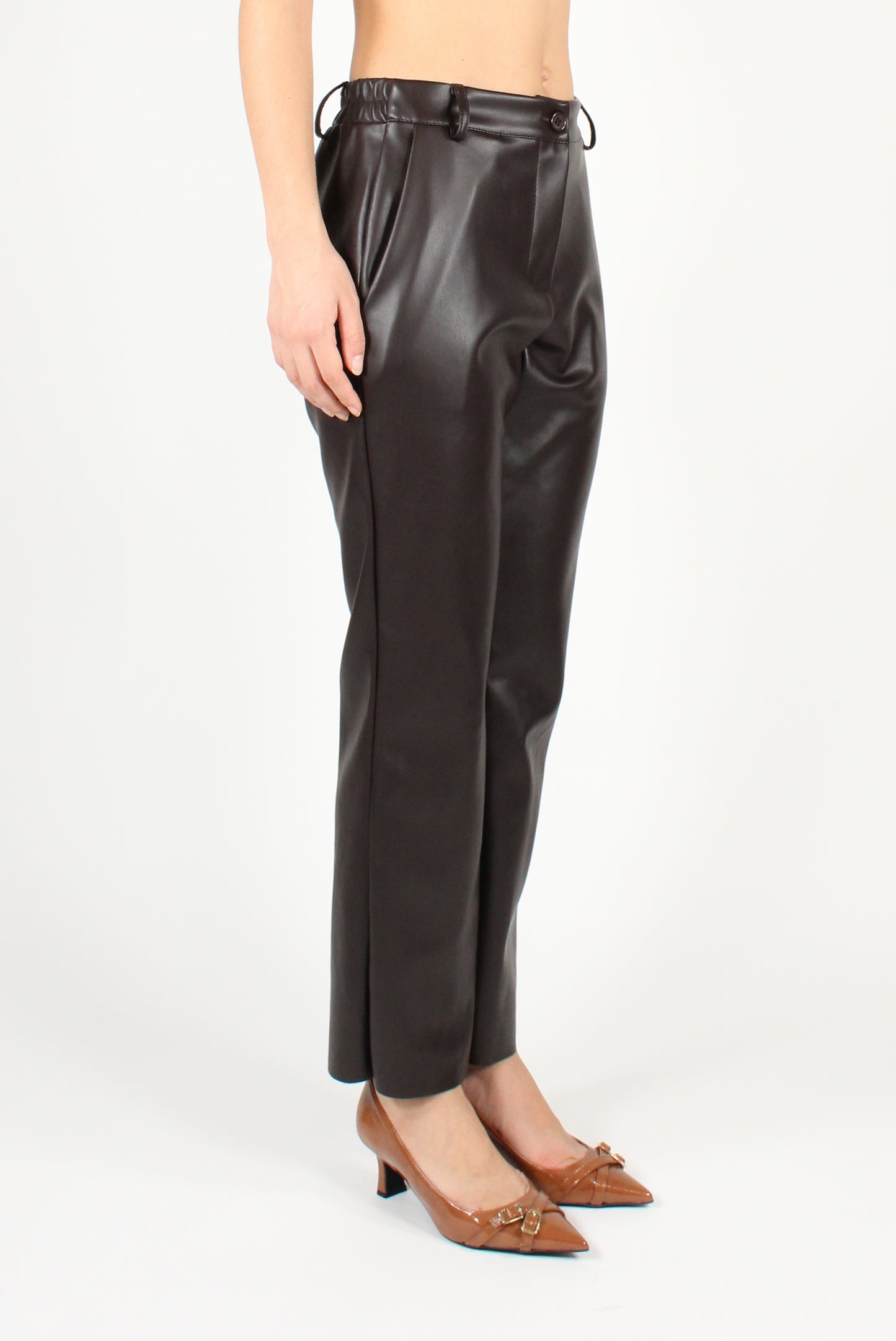 Faux Leather Cigarette Pants with Elastic