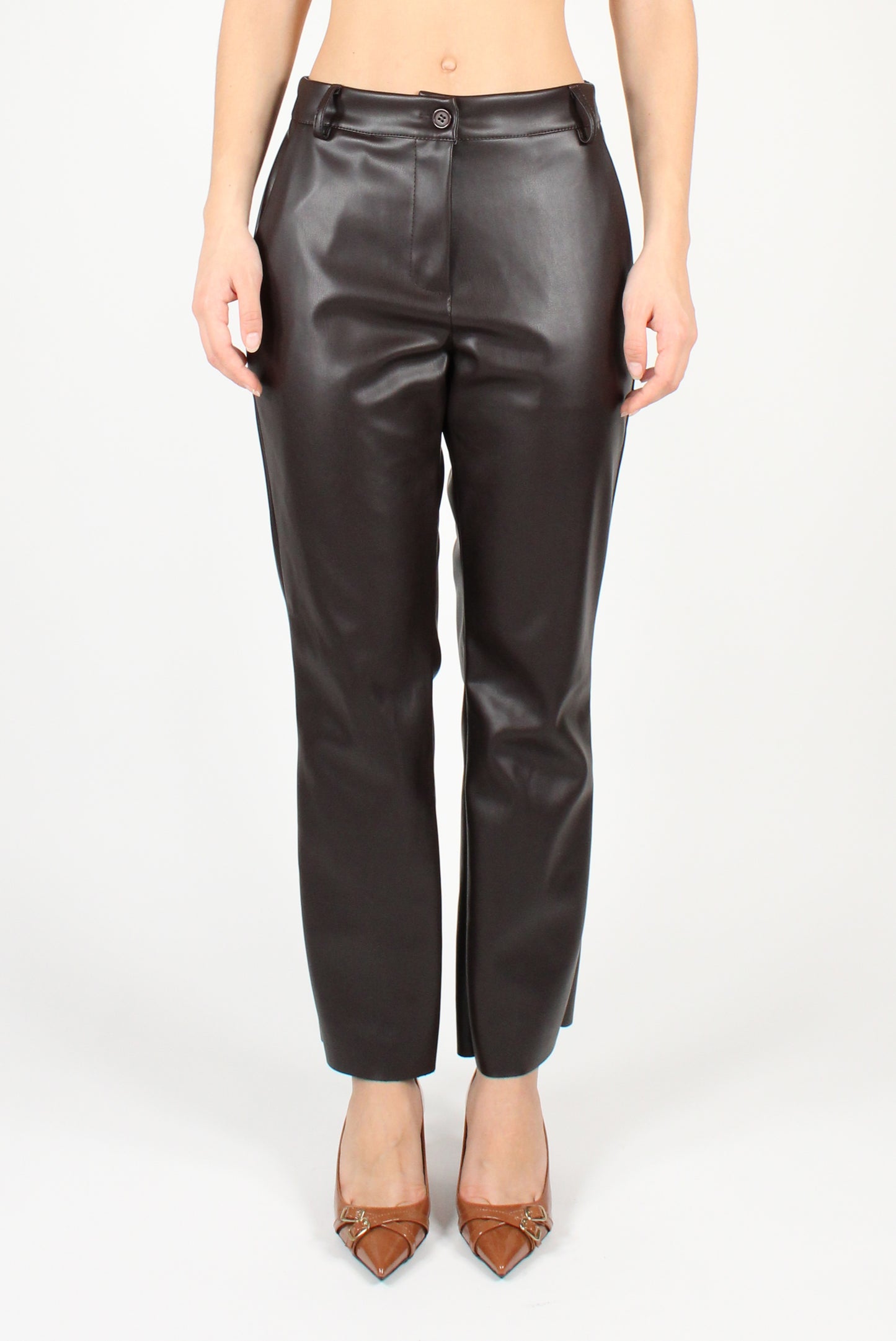 Faux Leather Cigarette Pants with Elastic