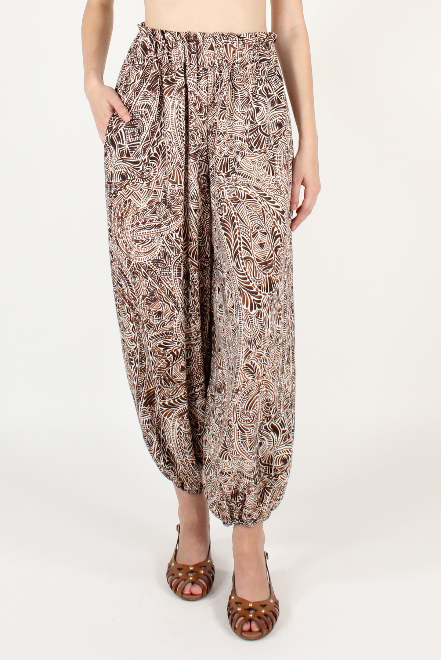 Pantaloni a Sbuffo Fantasia Etnica Moro