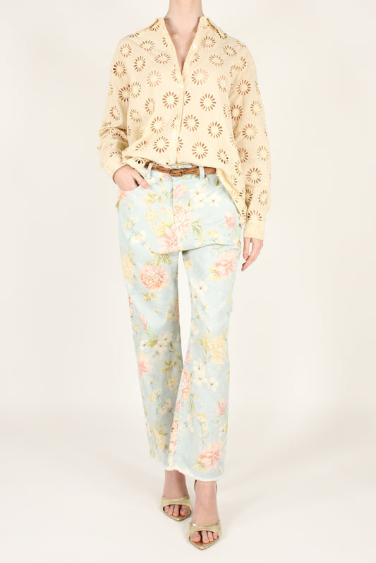Pantaloni in Denim a Fantasia Floreale