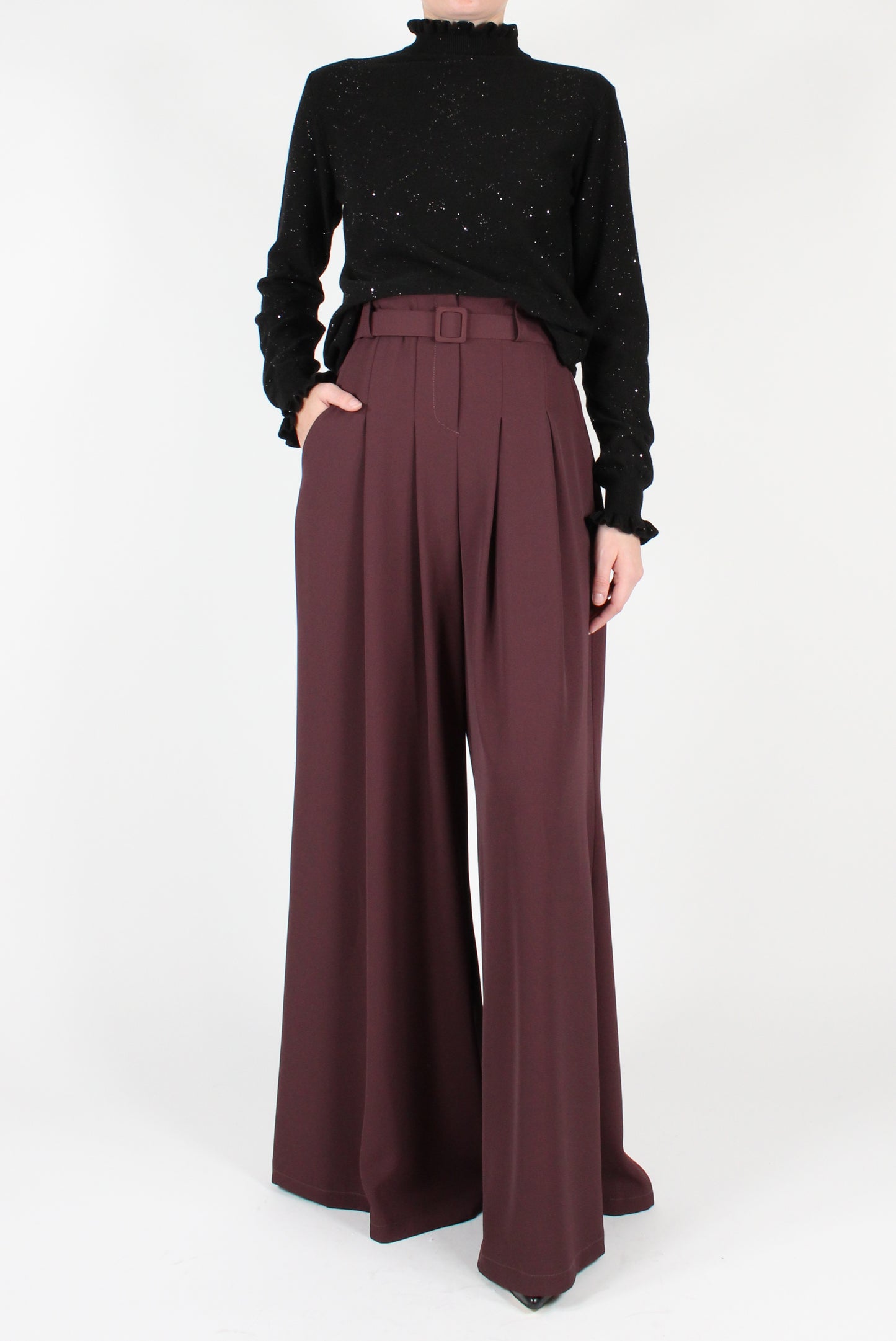 Palazzo Pants with Pleats and Belt