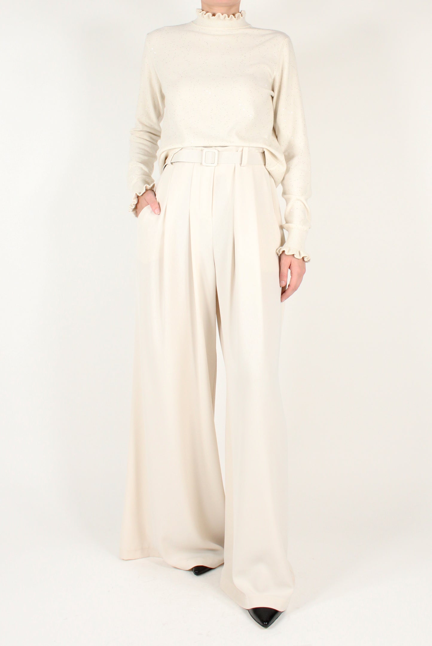 Palazzo Pants with Pleats and Belt