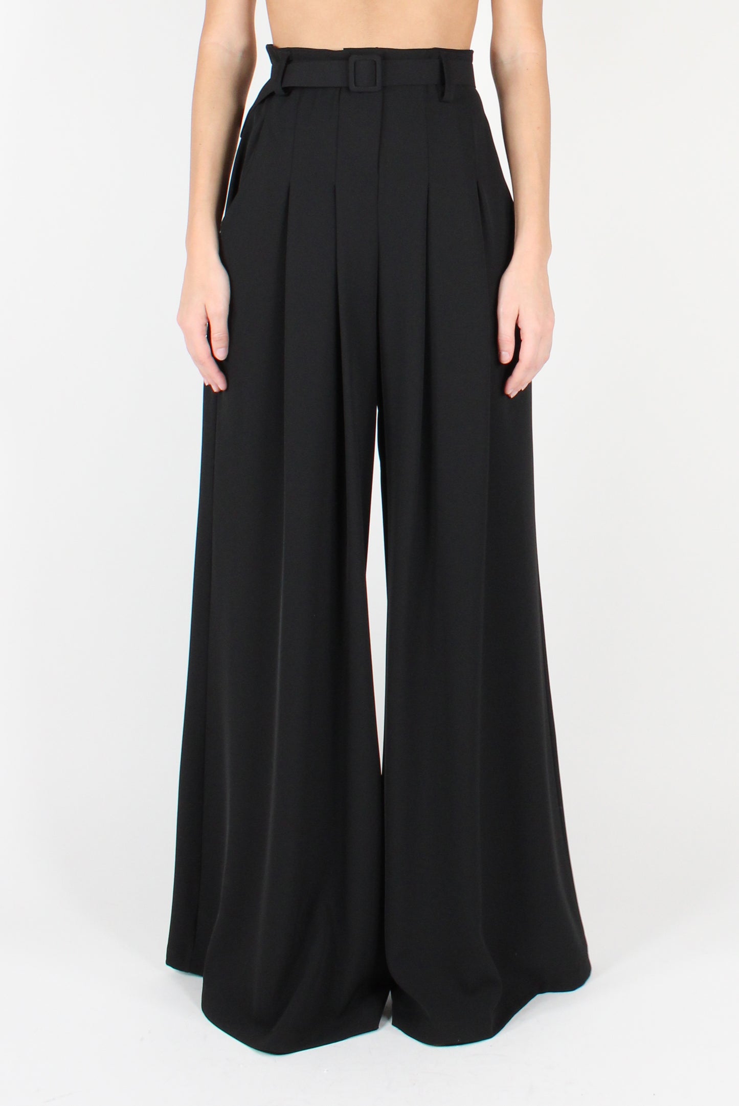 Palazzo Pants with Pleats and Belt