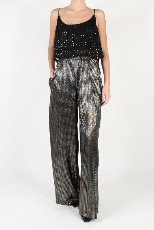 Houndstooth Palazzo Pants with Lurex