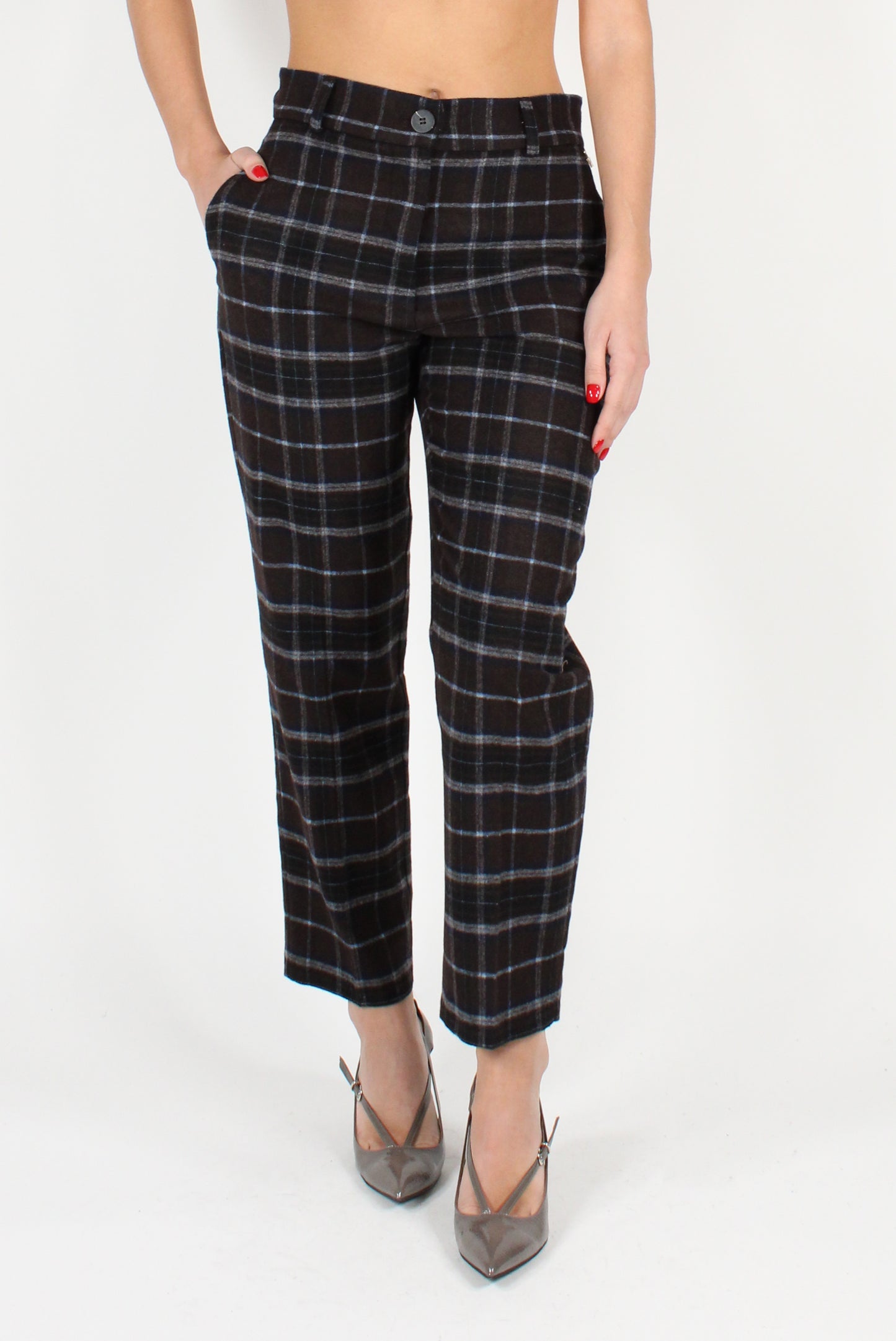 Wool Blend Check Trousers