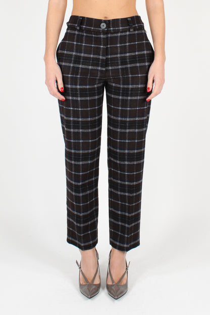 Wool Blend Check Trousers