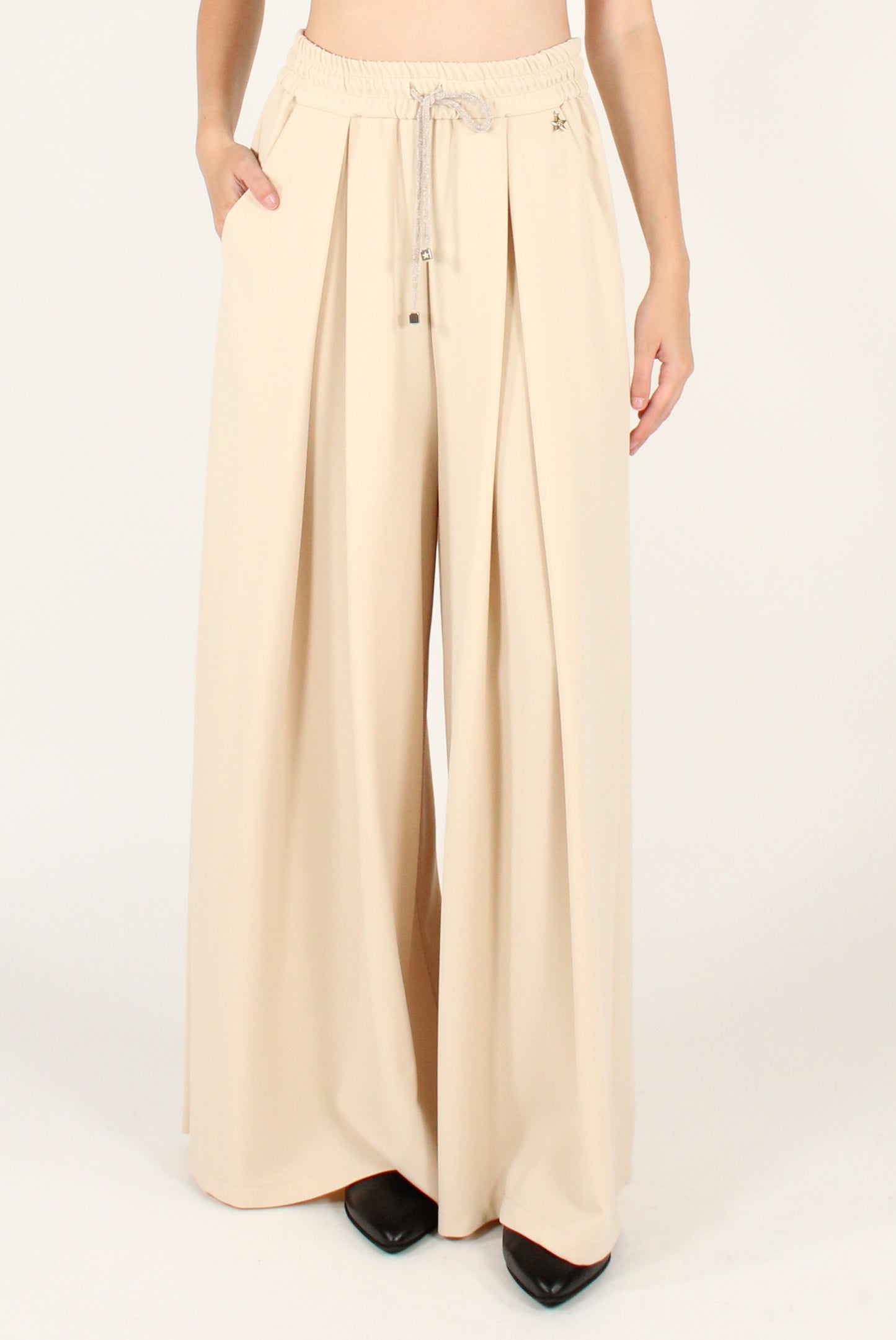 Pantaloni a Palazzo con Pinces ed Elastico