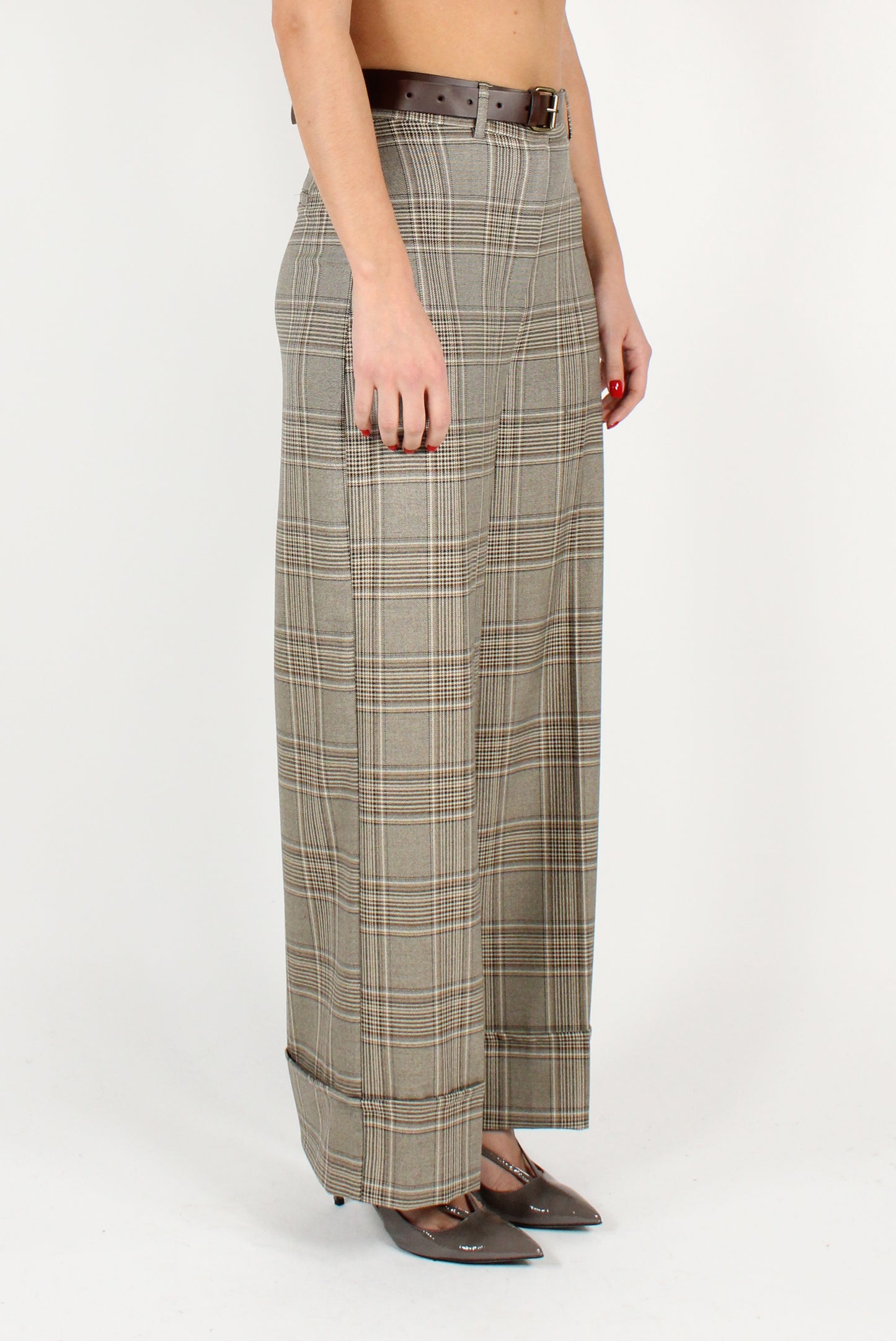 Palazzo Pants with Checked Cuff